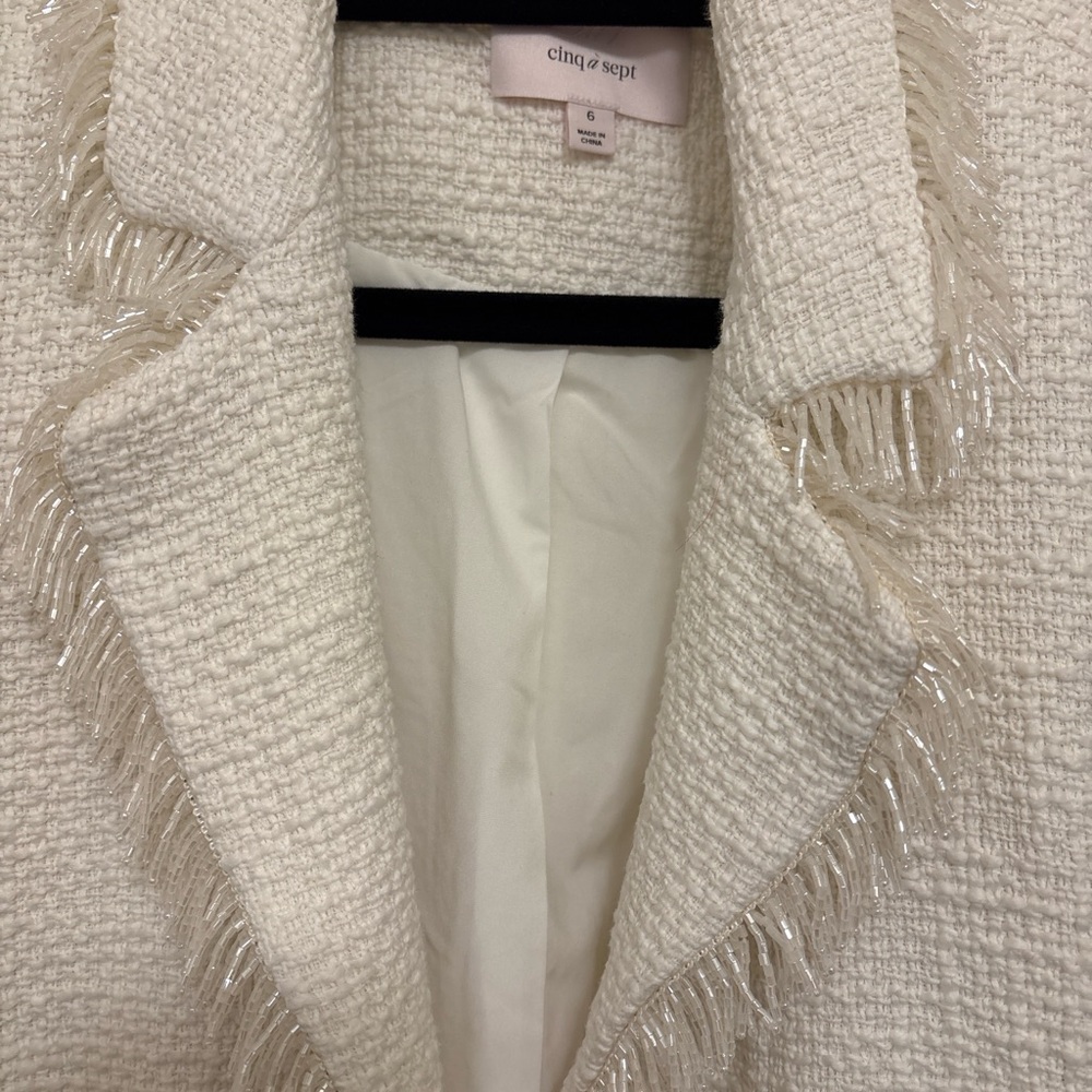 Cinq à Sept White Textured Blazer with Fringe - Picture 2 of 5